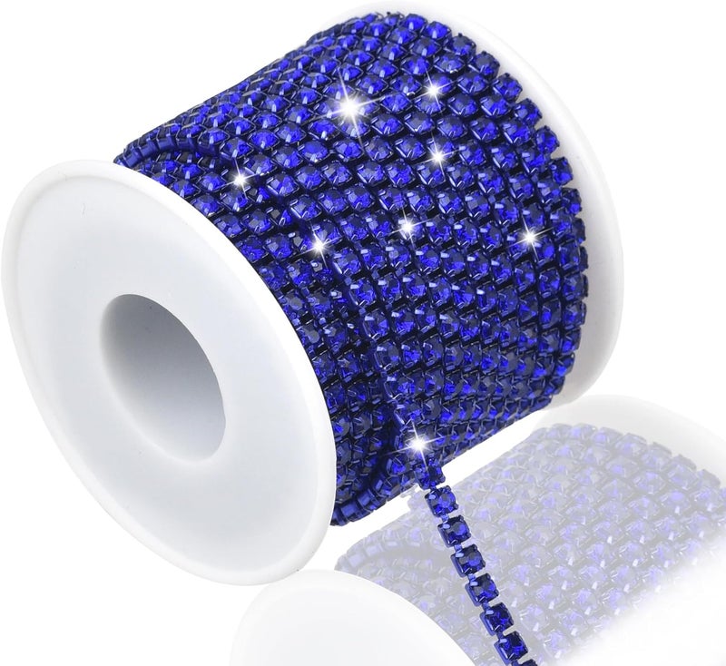 Dropower 4MM Crystal Rhinestone Close Chain Trim 10 Yards Rhinestone Banding Claw Cup Chain for Sewing Crafts, DIY Decoration, Jewelry, Clothing, Shoes Royal Blue - Image 1
